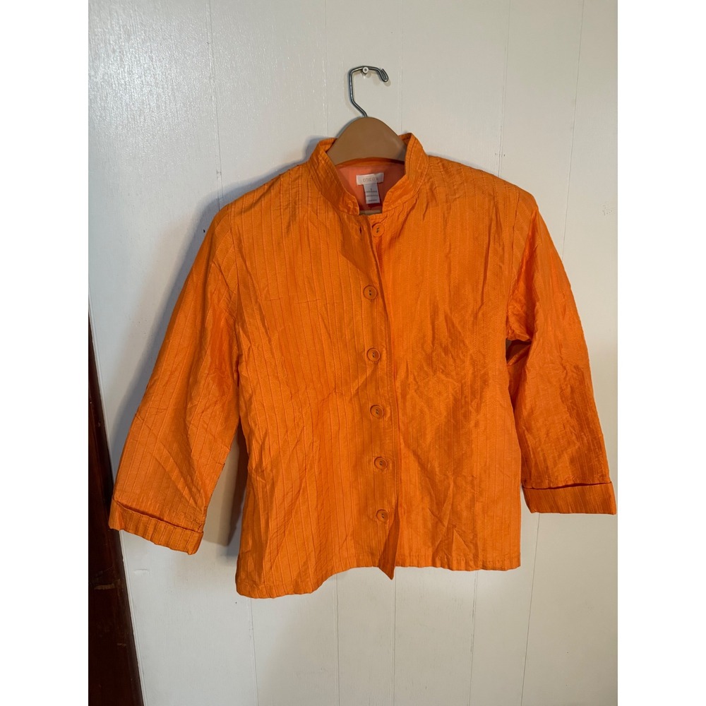 Chicos Orange Mandarin Collar Button Up Blouse Shirt Women Size 1